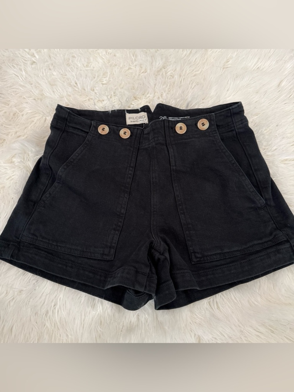 Pilcro Black High-Waist Button-Accent Shorts